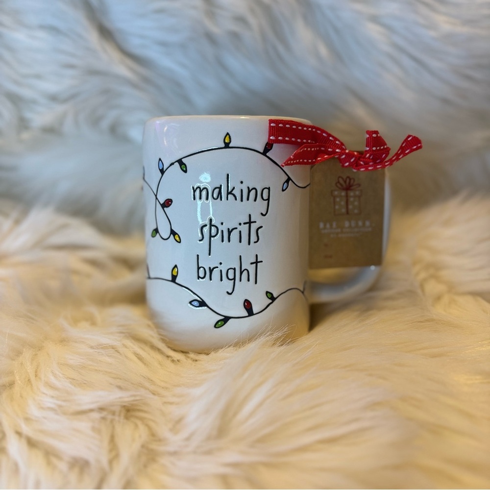 Rae Dunn White Mug with Festive Lights Design